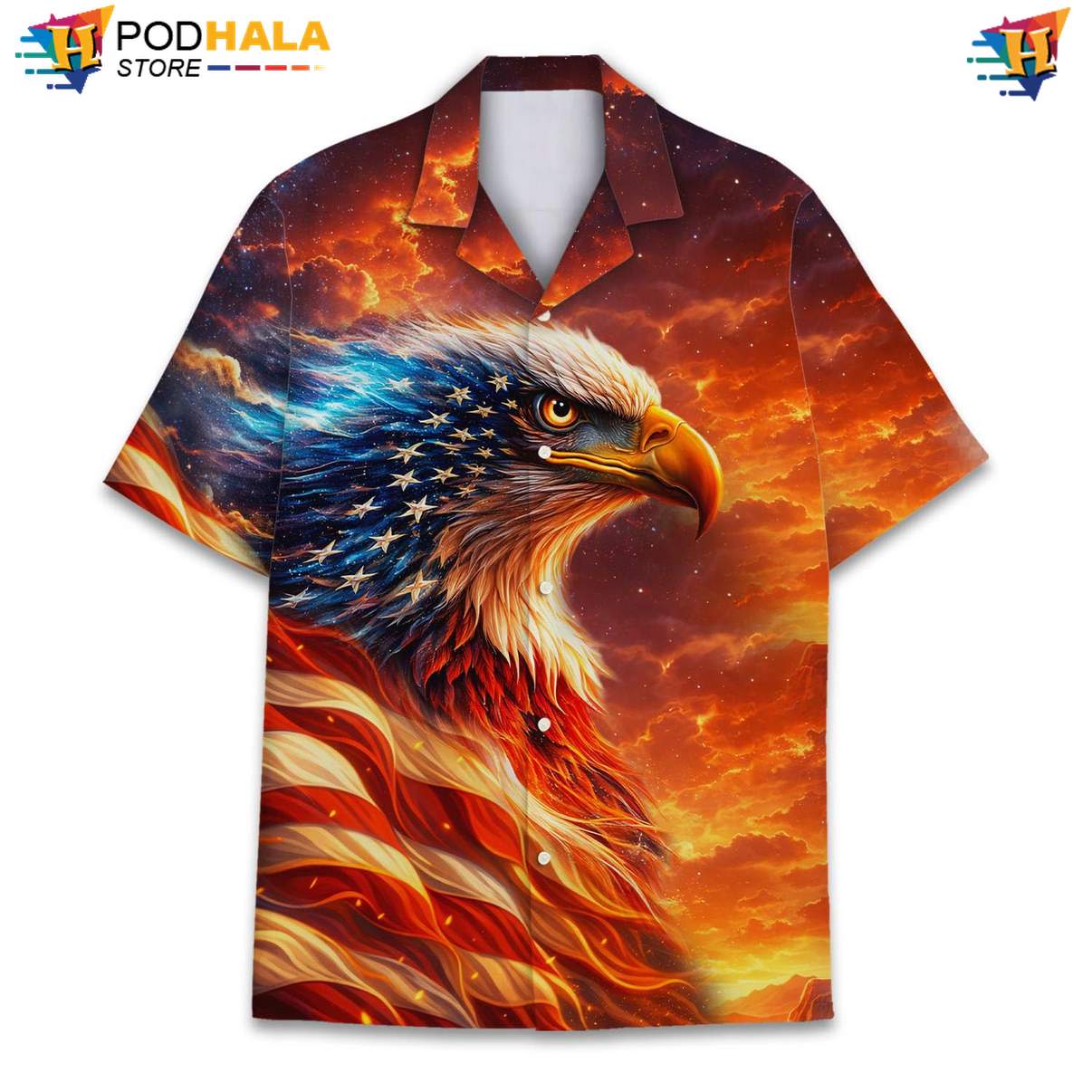 Orange USA Flag Eagle Tropical Shirt Mens Patriotic Fourth Of July Gear Orange USA Flag Eagle Tropical Shirt Mens Patriotic Fourth Of July Gear
