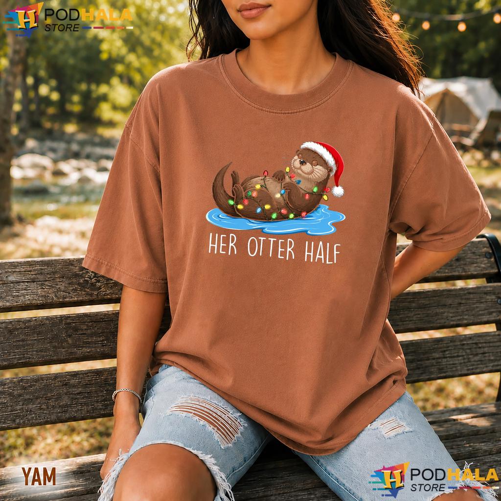 Otter Half Santa Comfort Colors Tee Funny Couple Matching Pajamas Top Otter Half Santa Comfort Colors Tee Funny Couple Matching Pajamas Top