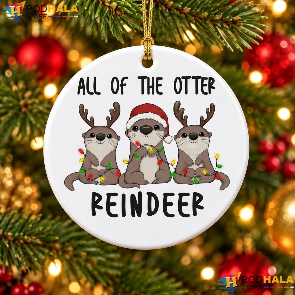 Otter Reindeer Animal Christmas Ornament Cute Funny Pun Holiday Decor