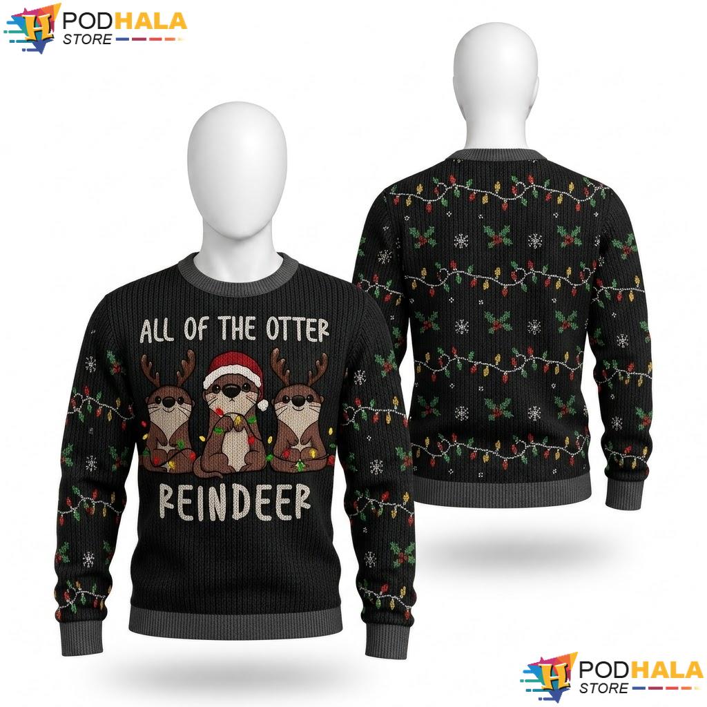 Otter Reindeer Ugly Christmas Sweater Cute Animal Pun Holiday Top