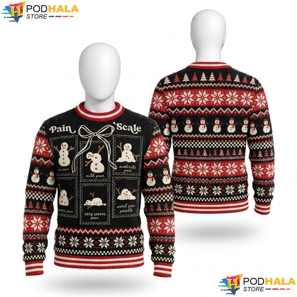 Pain Scale Trauma Nurse Christmas Sweater Preppy Coquette Snowmen