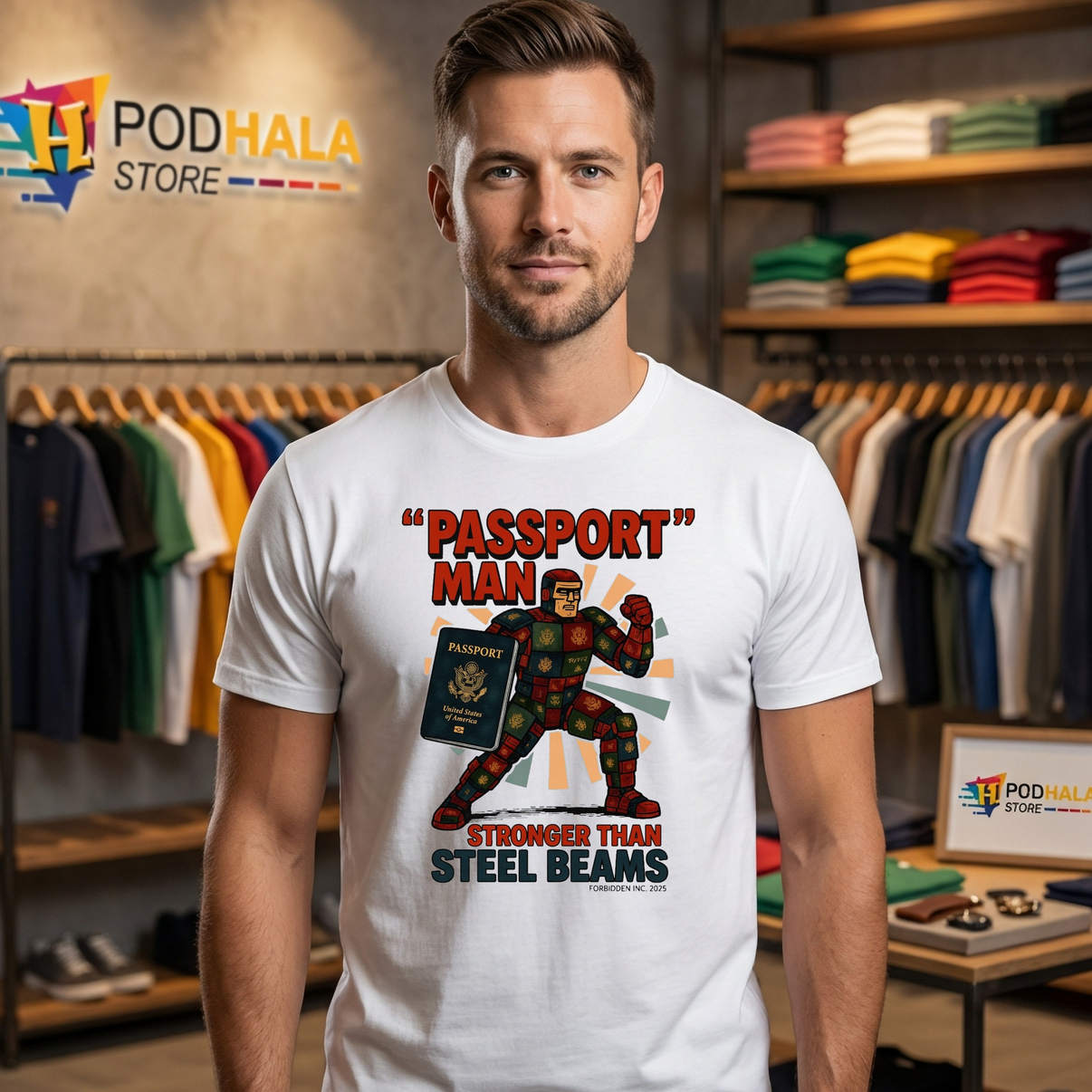 Passport Man Stronger Than Steel Tee Beams Funny Meme Graphic Design Men Passport Man Stronger Than Steel Tee Beams Funny Meme Graphic Design Men