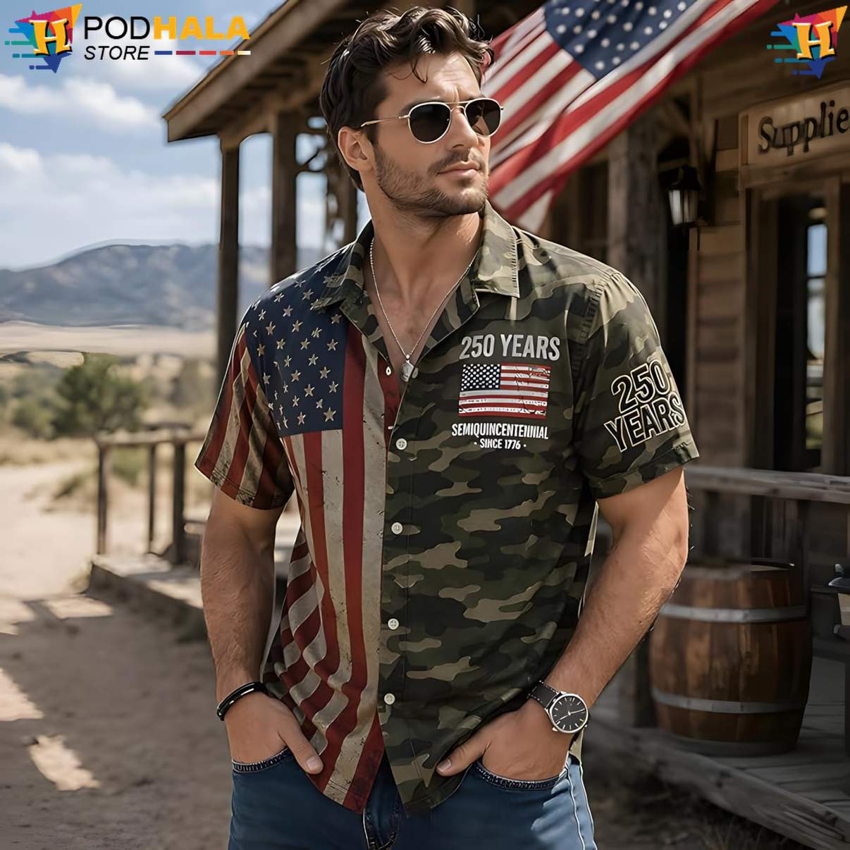 Patriotic American Flag Hawaiian Shirt US 250th Anniversary 1776 Mens Outfit