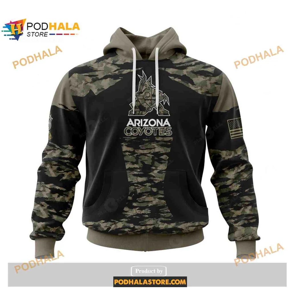 Patriotic Arizona Coyotes 3d Hoodie Featuring Camouflage And American Flag Design