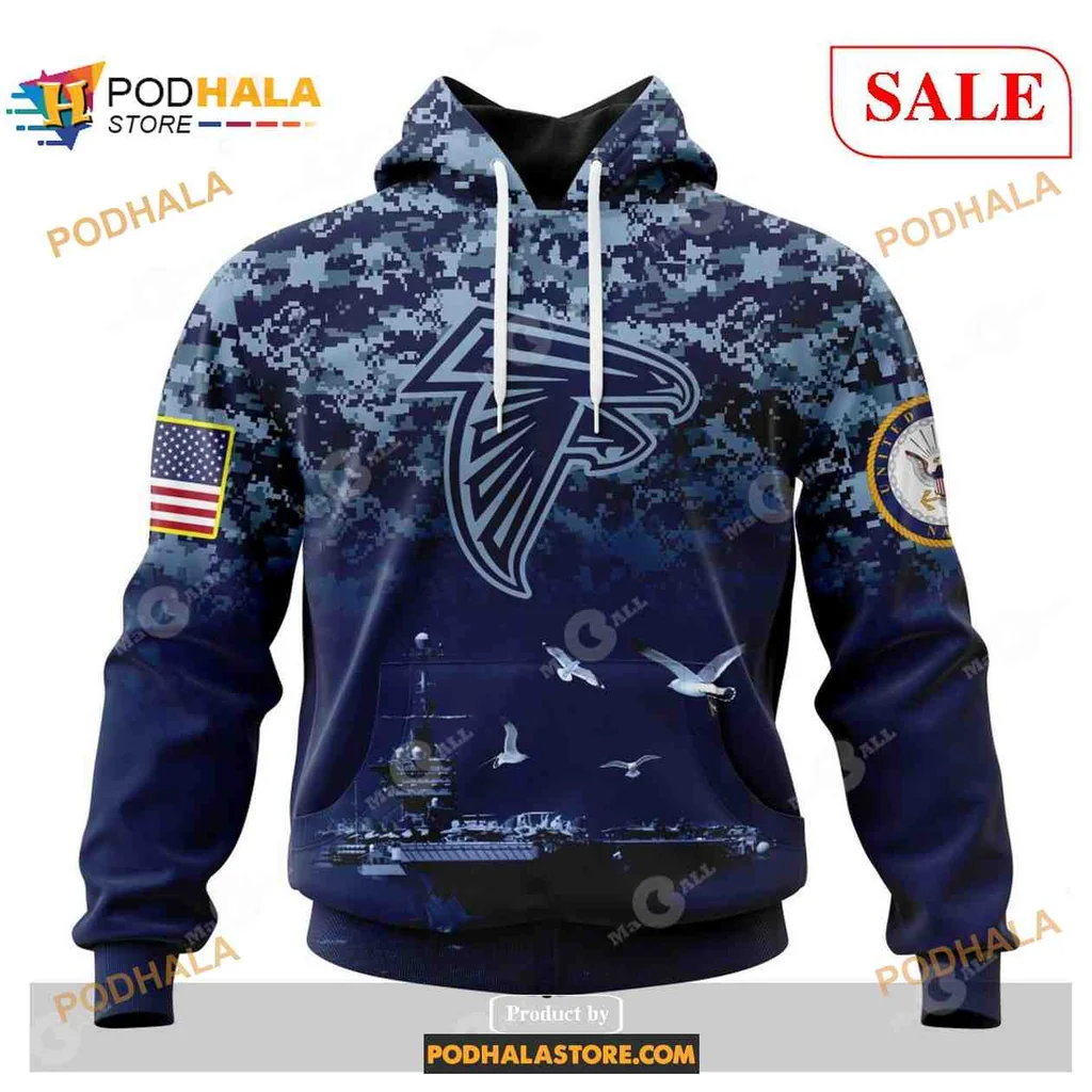 Patriotic Atlanta Falcons 3d Hoodie Featuring American Flag And Camouflage