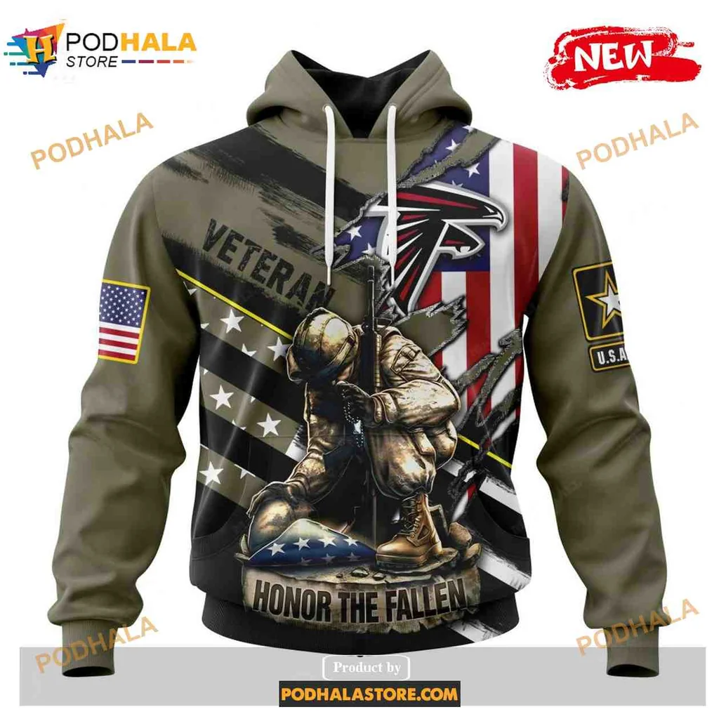 Patriotic Atlanta Falcons Soldier 3d Hoodie Featuring Kneeling Veteran Design