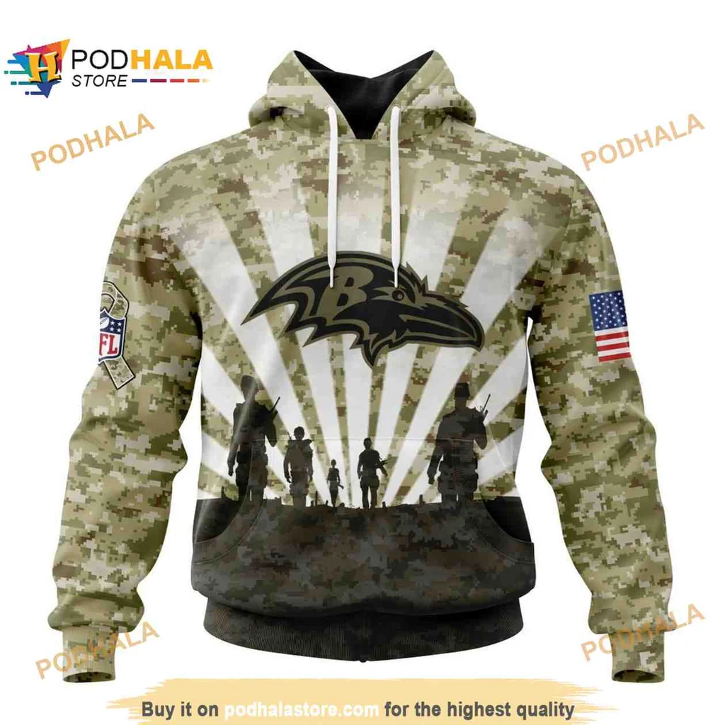Patriotic Baltimore Ravens 3d Hoodie With Camouflage Design And American Flag