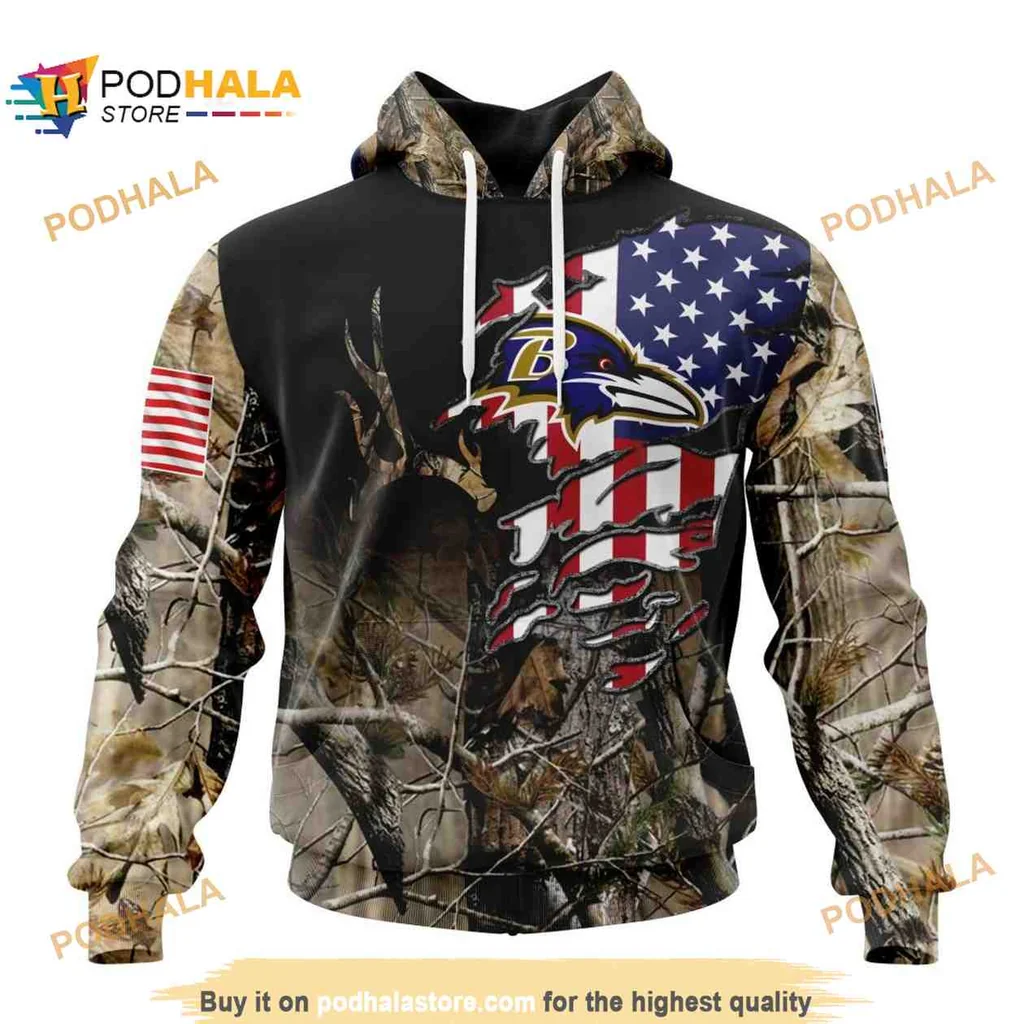 Patriotic Baltimore Ravens Camo 3d Hoodie With American Flag Design
