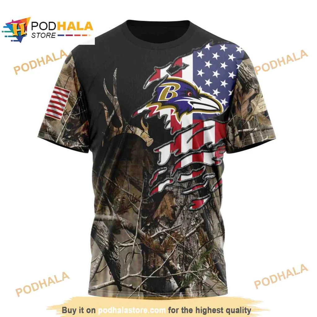Patriotic Baltimore Ravens Camo AOP Hoodie With American Flag Design Patriotic Baltimore Ravens Camo AOP Hoodie With American Flag Design