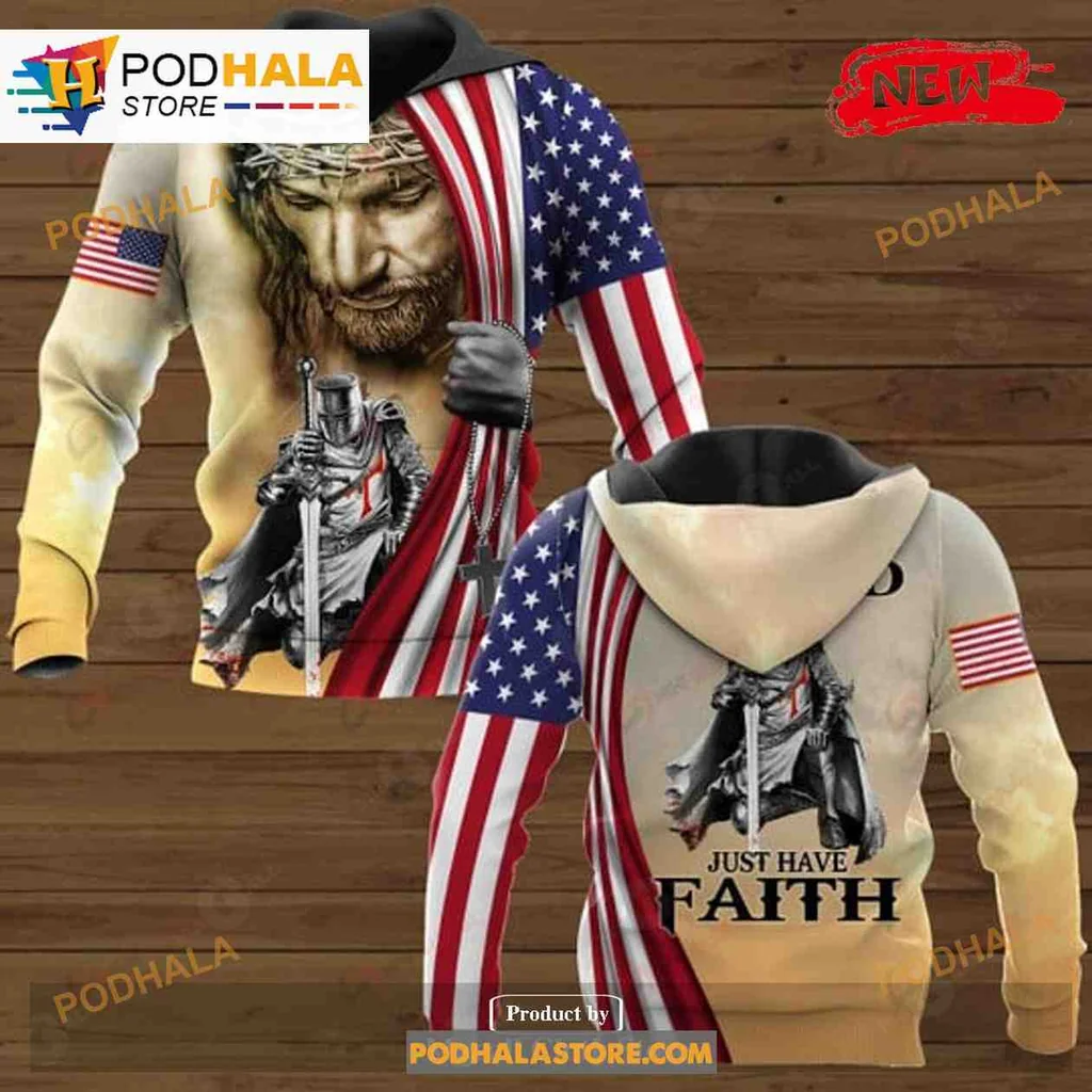 Patriotic Bearded Man 3d Hoodie Featuring Just Have Faith Design