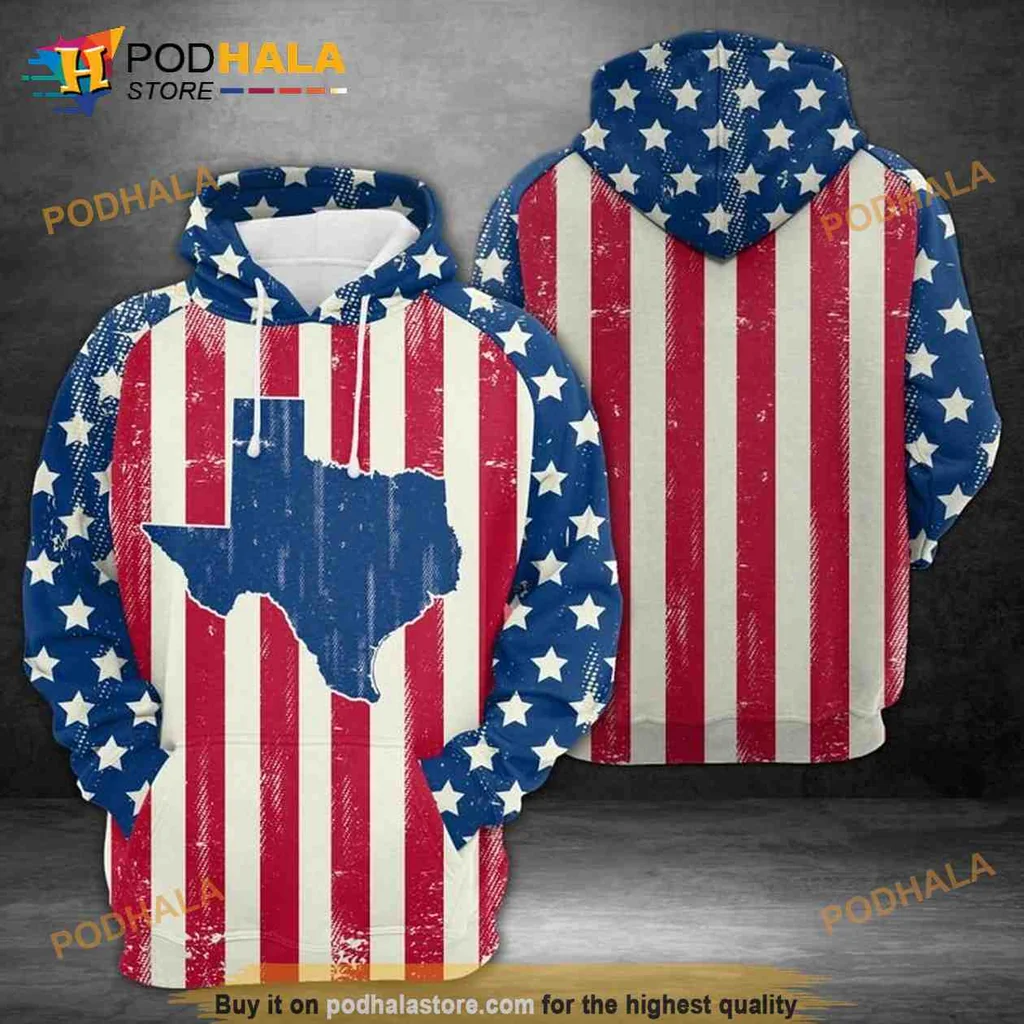 Patriotic Blue Texas Pride Hoodie Featuring American Flag Design