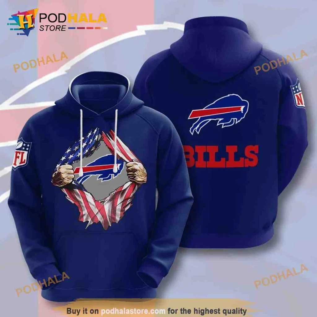 Patriotic Buffalo Bills 3d Hoodie Featuring American Flag Design