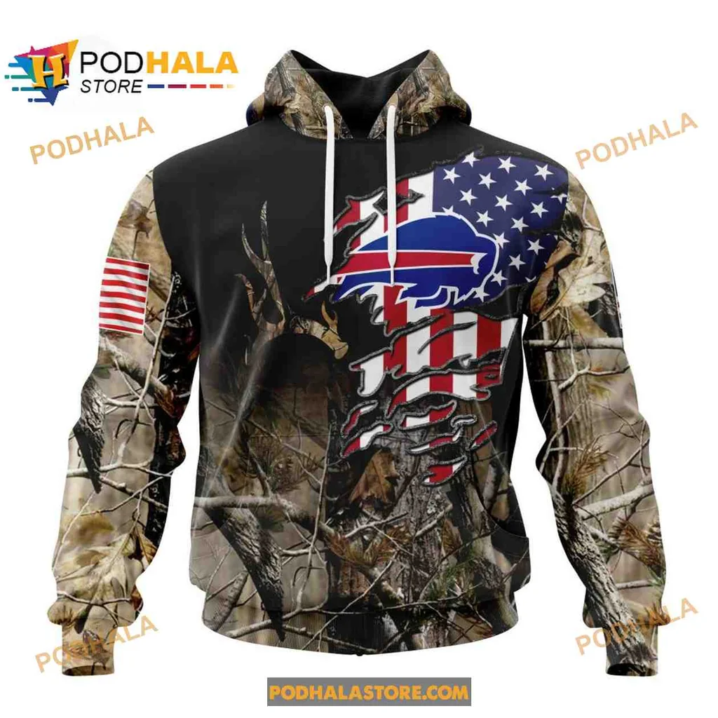 Patriotic Buffalo Bills Camo 3d Hoodie Featuring American Flag Design