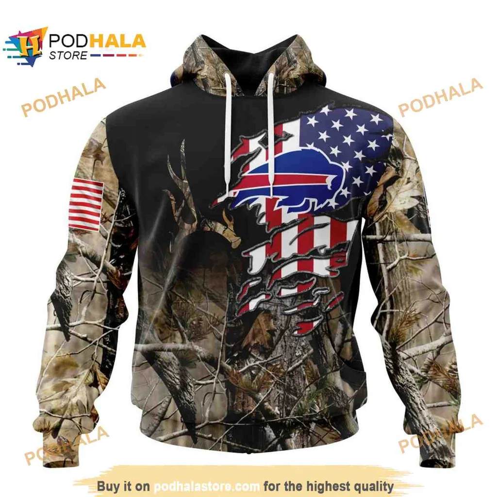 Patriotic Buffalo Bills Camo 3d Hoodie With American Flag Design