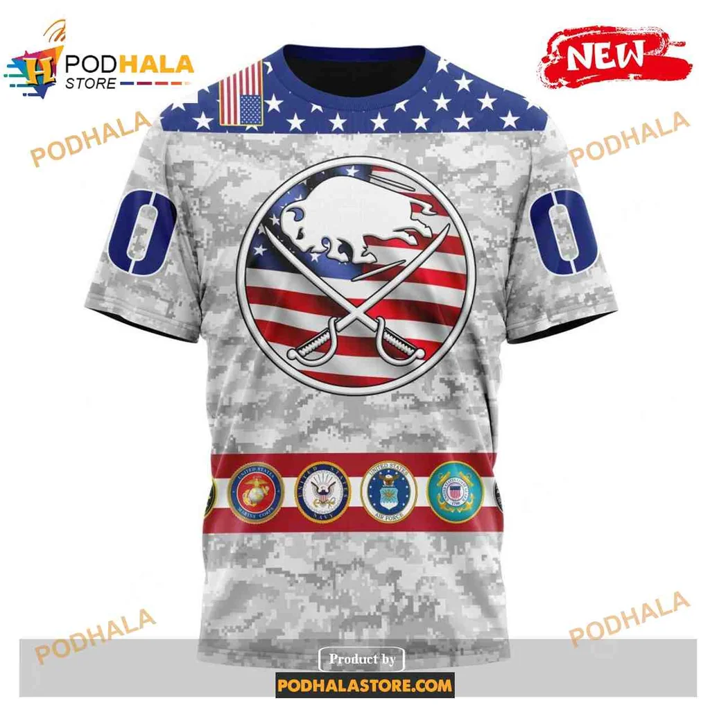 Patriotic Buffalo Sabres AOP Hoodie Featuring Camouflage And Military Insignias Patriotic Buffalo Sabres AOP Hoodie Featuring Camouflage And Military Insignias