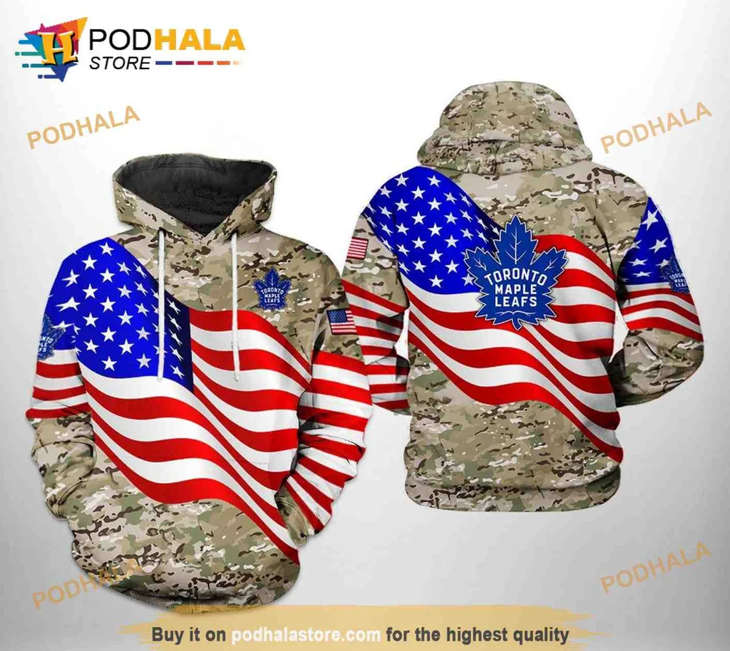 Patriotic Camouflage Toronto Maple Leafs 3d Hoodie With American Flag Design