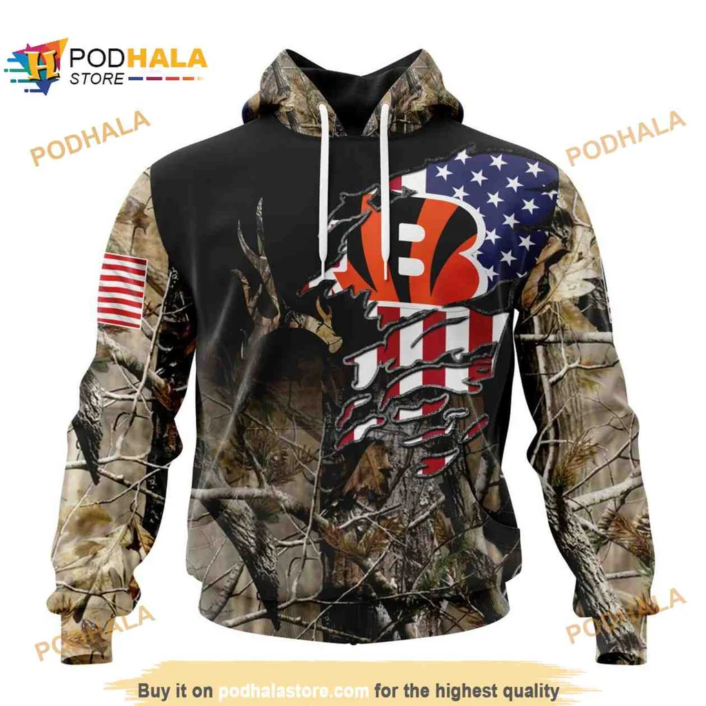 Patriotic Cincinnati Bengals Camo 3d Hoodie With American Flag Design