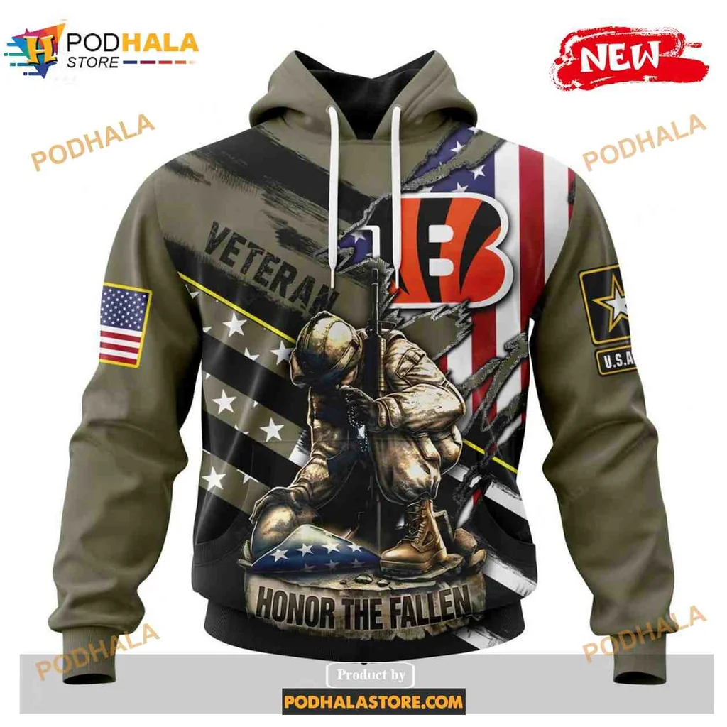 Patriotic Cincinnati Bengals Soldier 3d Hoodie With Honor The Fallen Design