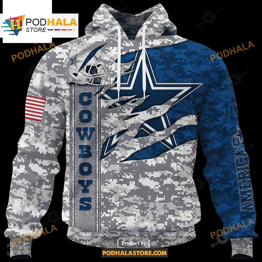 Patriotic Dallas Cowboys Camouflage 3d Hoodie With American Flag Design
