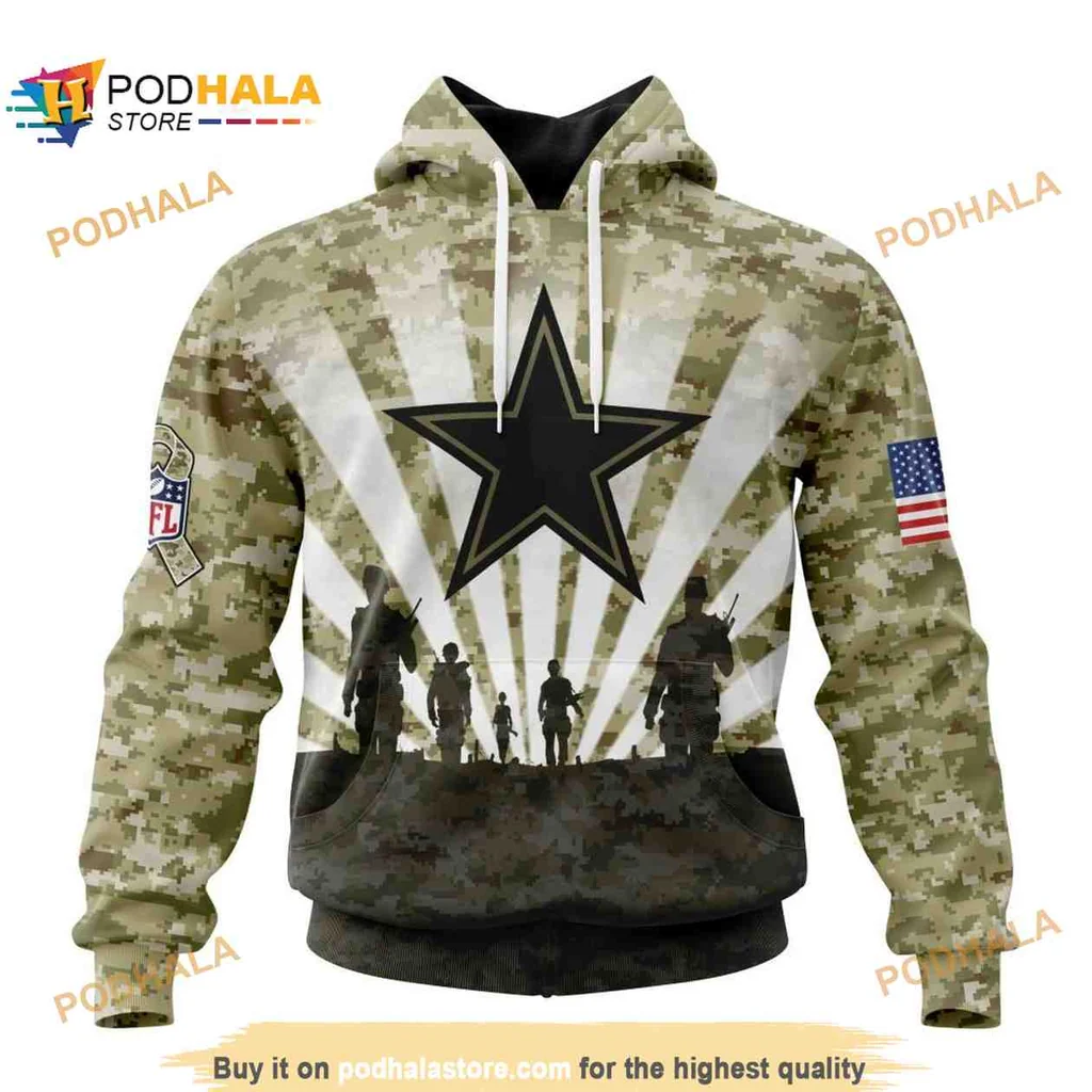 Patriotic Dallas Cowboys Military 3d Hoodie With Camouflage Design
