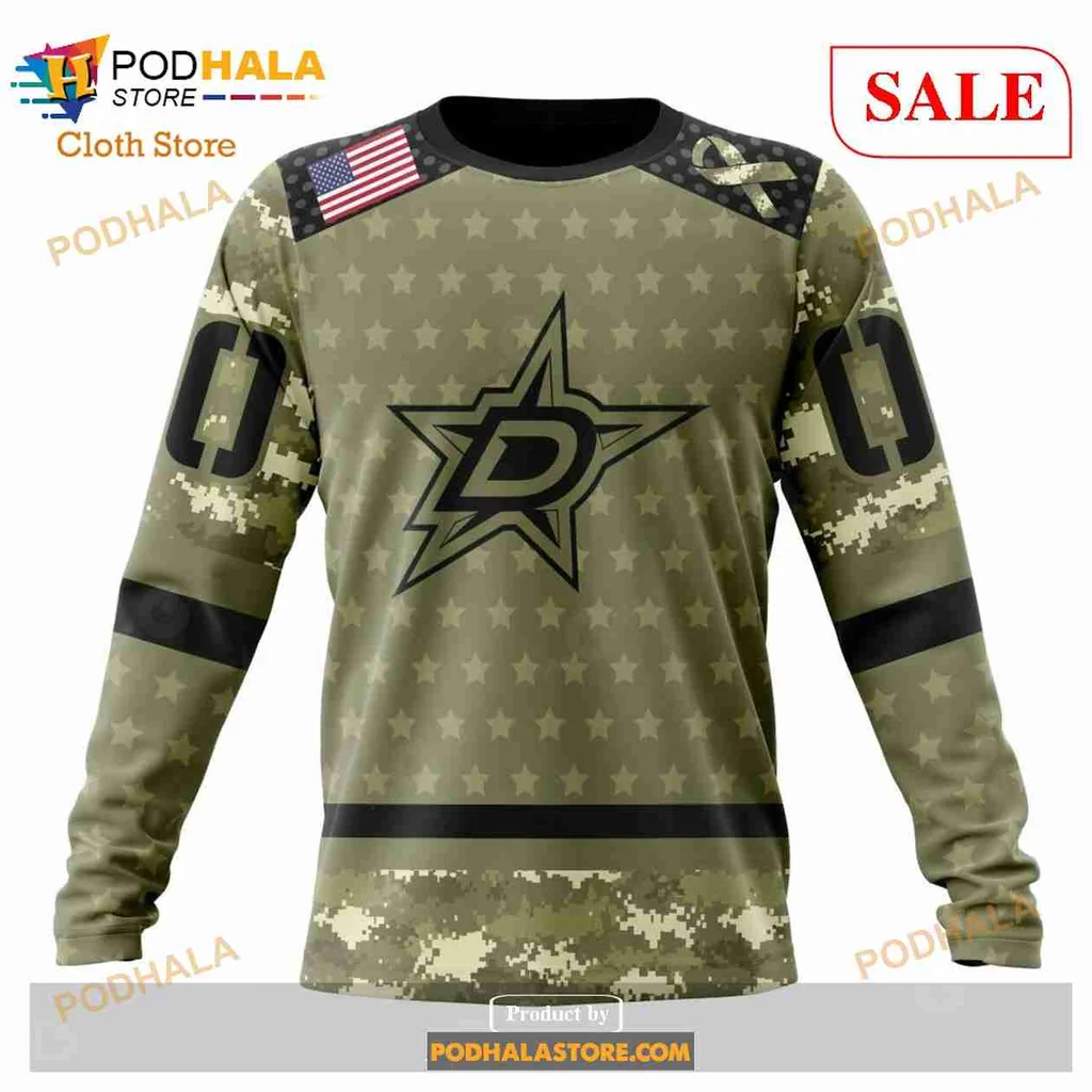 Patriotic Dallas Stars Camo Hoodie With Military Appreciation Design - View 3 Patriotic Dallas Stars Camo Hoodie With Military Appreciation Design - View 3