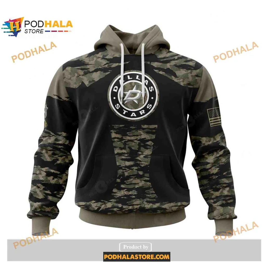 Patriotic Dallas Stars Military 3d Hoodie With Camouflage Design