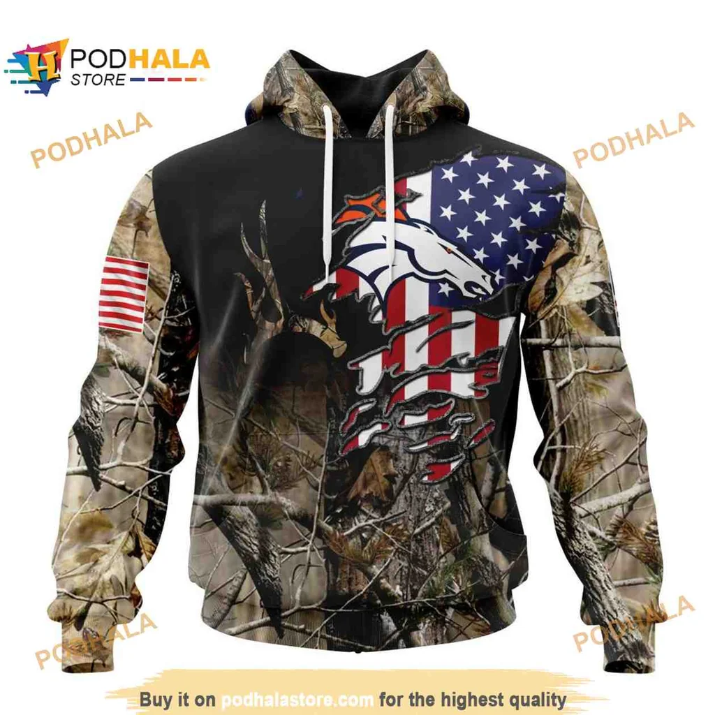 Patriotic Denver Broncos 3d Hoodie With American Flag And Camo Design