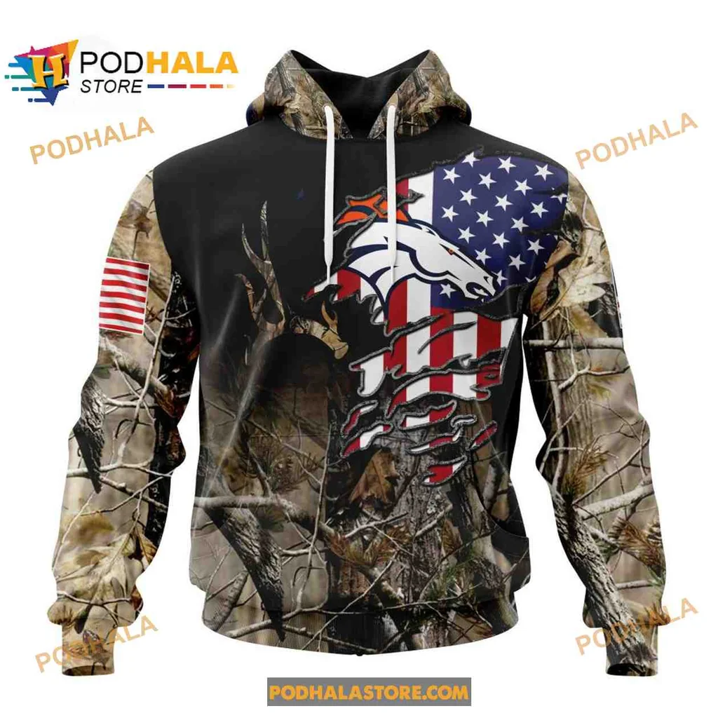 Patriotic Denver Broncos Camouflage 3d Hoodie Featuring American Flag Design