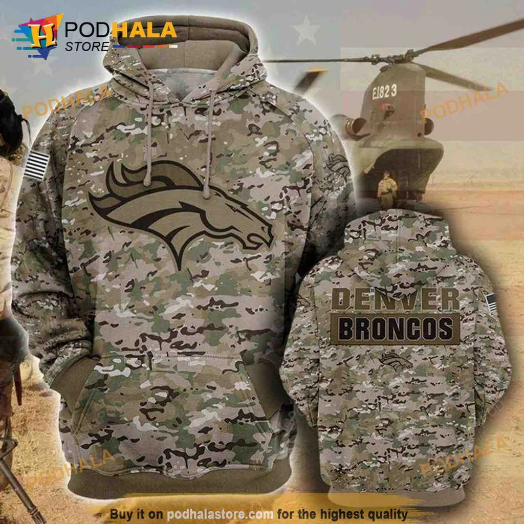 Patriotic Denver Broncos Camouflage 3d Hoodie With American Flag Patch