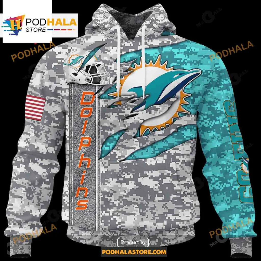 Patriotic Dolphin Camouflage 3d Hoodie With Dynamic Miami Dolphins Design