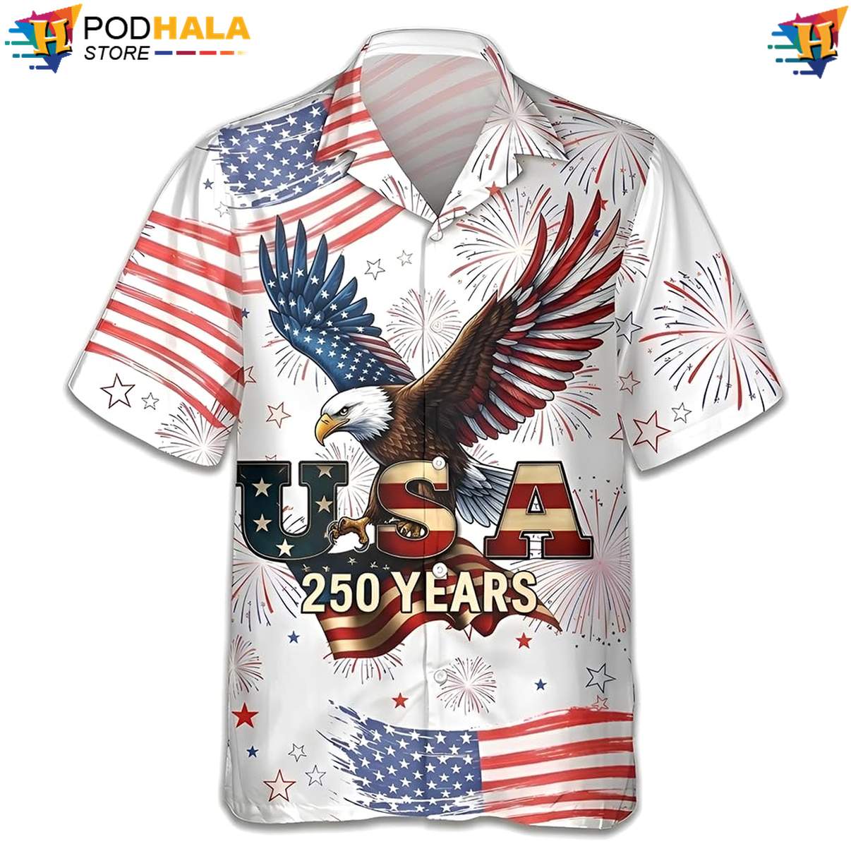 Patriotic Eagle Liberty Hawaiian Shirt USA 250th Anniversary Freedom Top