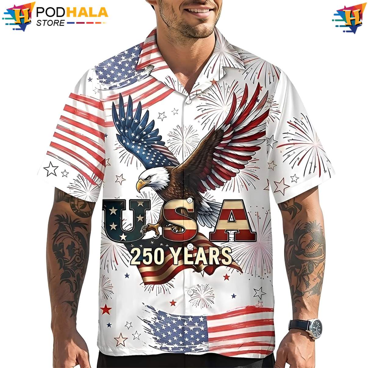 Patriotic Eagle Liberty Aloha Shirt USA 250th Anniversary Freedom Top Patriotic Eagle Liberty Aloha Shirt USA 250th Anniversary Freedom Top