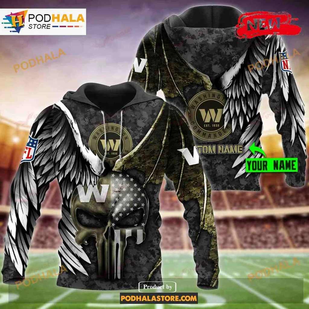 Patriotic Eagle Skull 3d Hoodie With Bold Graphic For Washington Commanders Fans