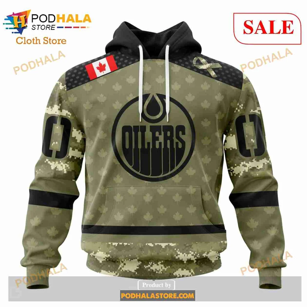 Patriotic Edmonton Oilers Camo Hoodie, Military Appreciation Sweatshirt