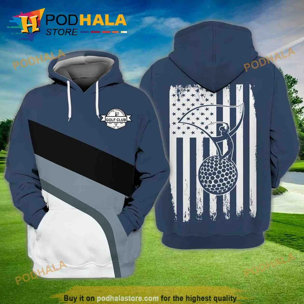 Patriotic Golfer 3d Hoodie Featuring Bold American Flag Design