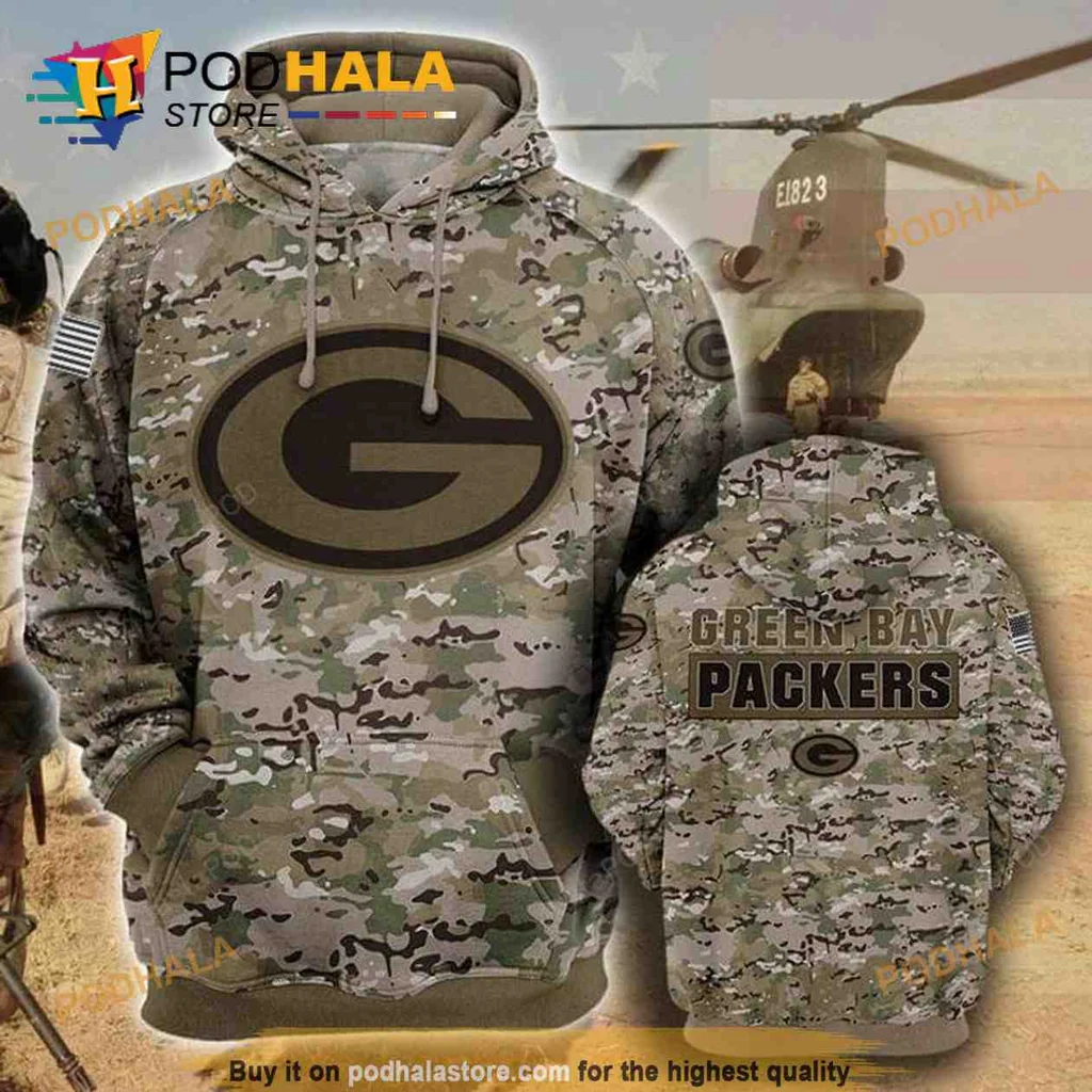 Patriotic Green Bay Packers 3d Hoodie Featuring Camouflage Design