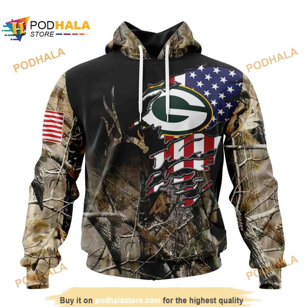 Patriotic Green Bay Packers 3d Hoodie With Camo And American Flag Design
