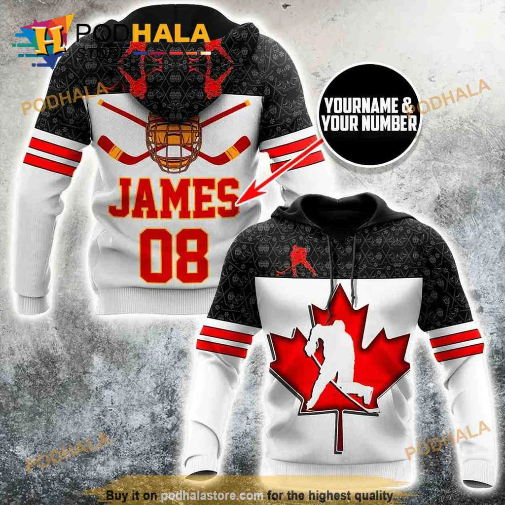 Patriotic Hockey Player 3d Hoodie With Maple Leaf And Goalie Mask Design