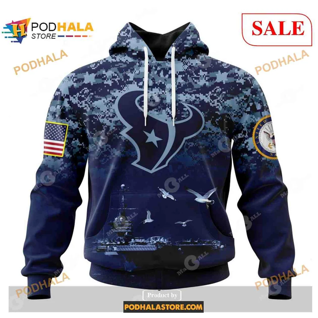 Patriotic Houston Texans Military 3d Hoodie With Camouflage Design