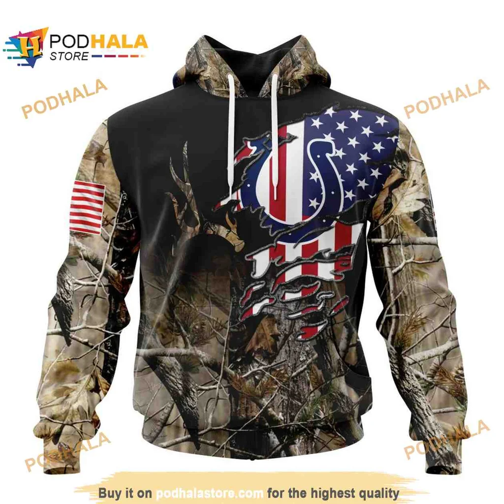 Patriotic Indianapolis Colts Camouflage 3d Hoodie With American Flag Sleeve