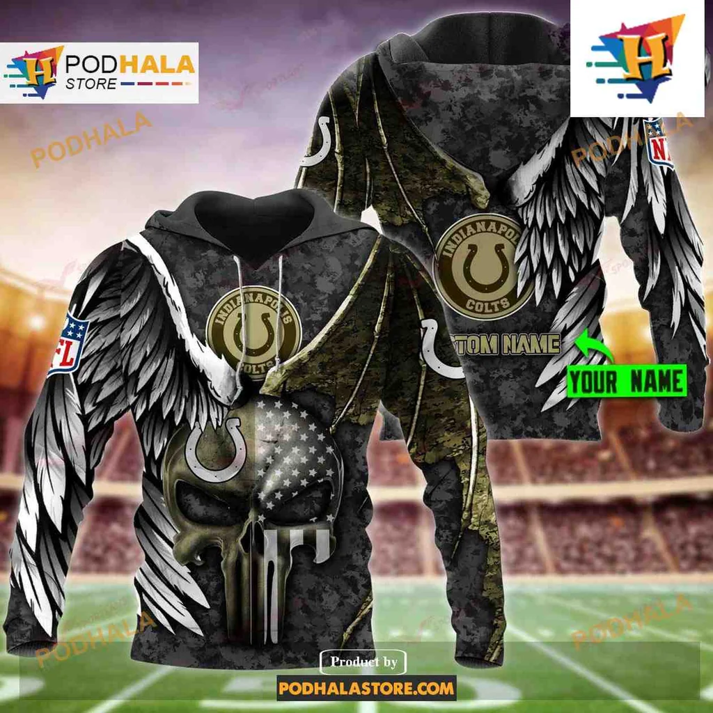 Patriotic Indianapolis Colts Eagle Skull 3d Hoodie, Distressed American Flag Design