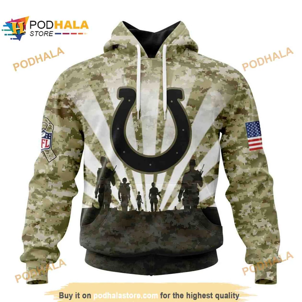 Patriotic Indianapolis Colts Veterans 3d Hoodie With Camouflage Design