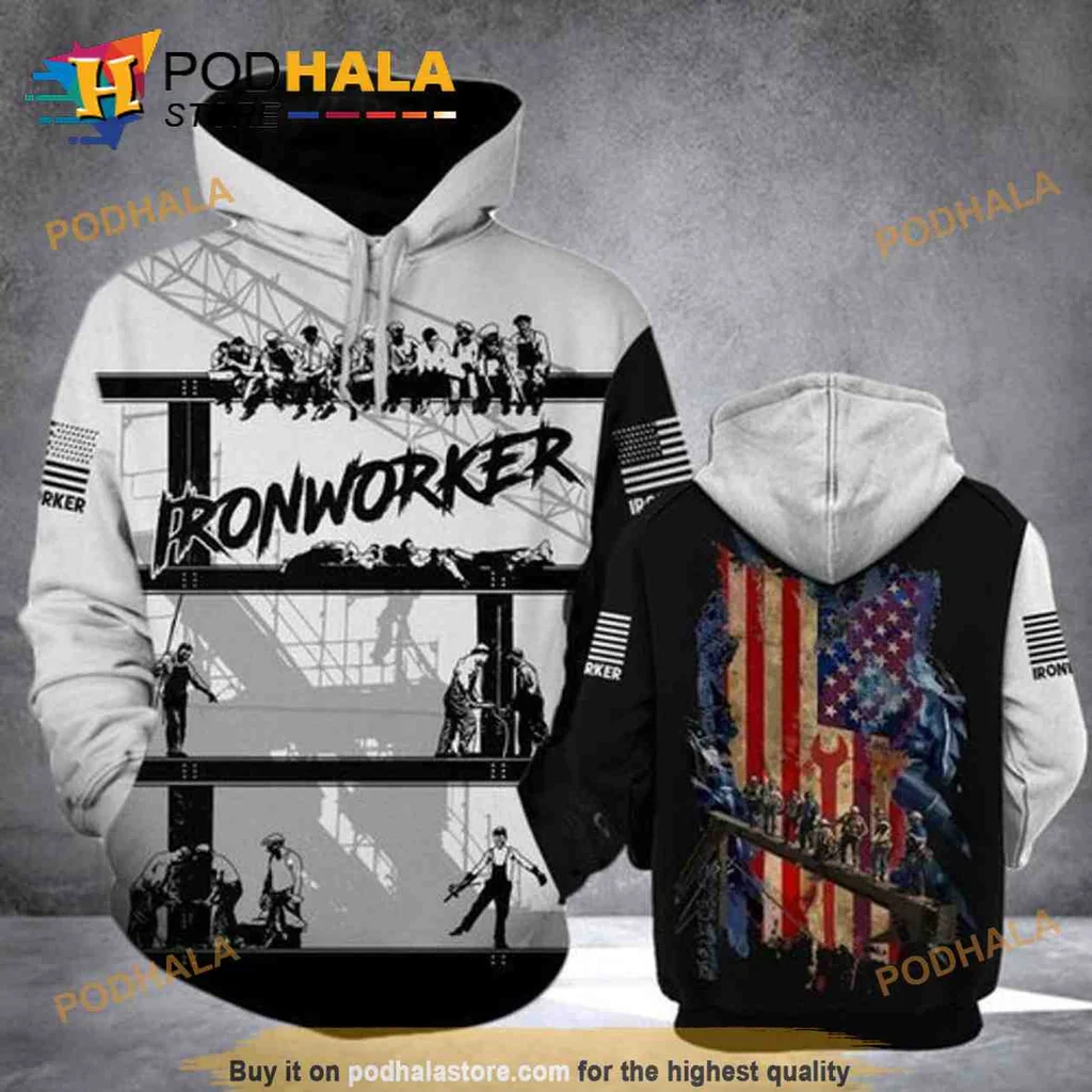 Patriotic Ironworker 3d Hoodie Featuring Bold Design And American Flag Motif
