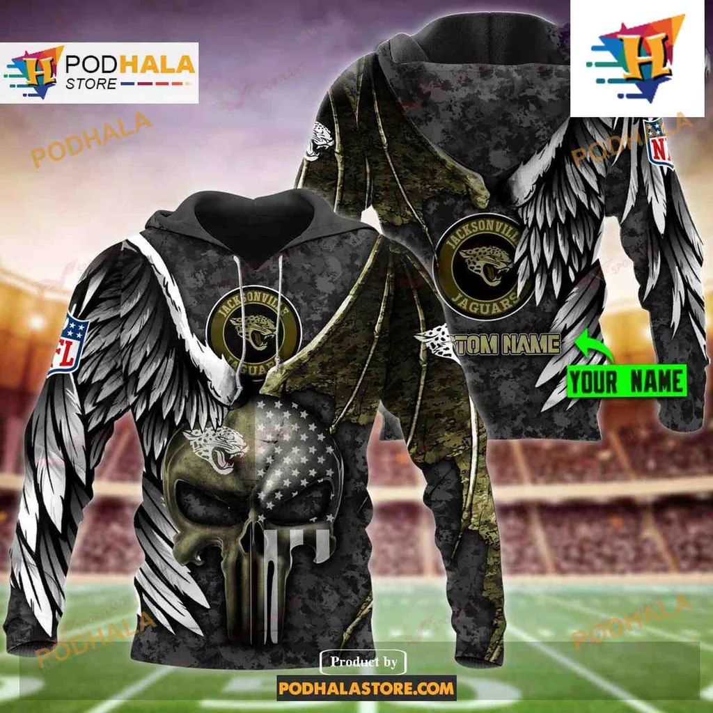 Patriotic Jacksonville Jaguars Eagle Skull 3d Hoodie With American Flag Design