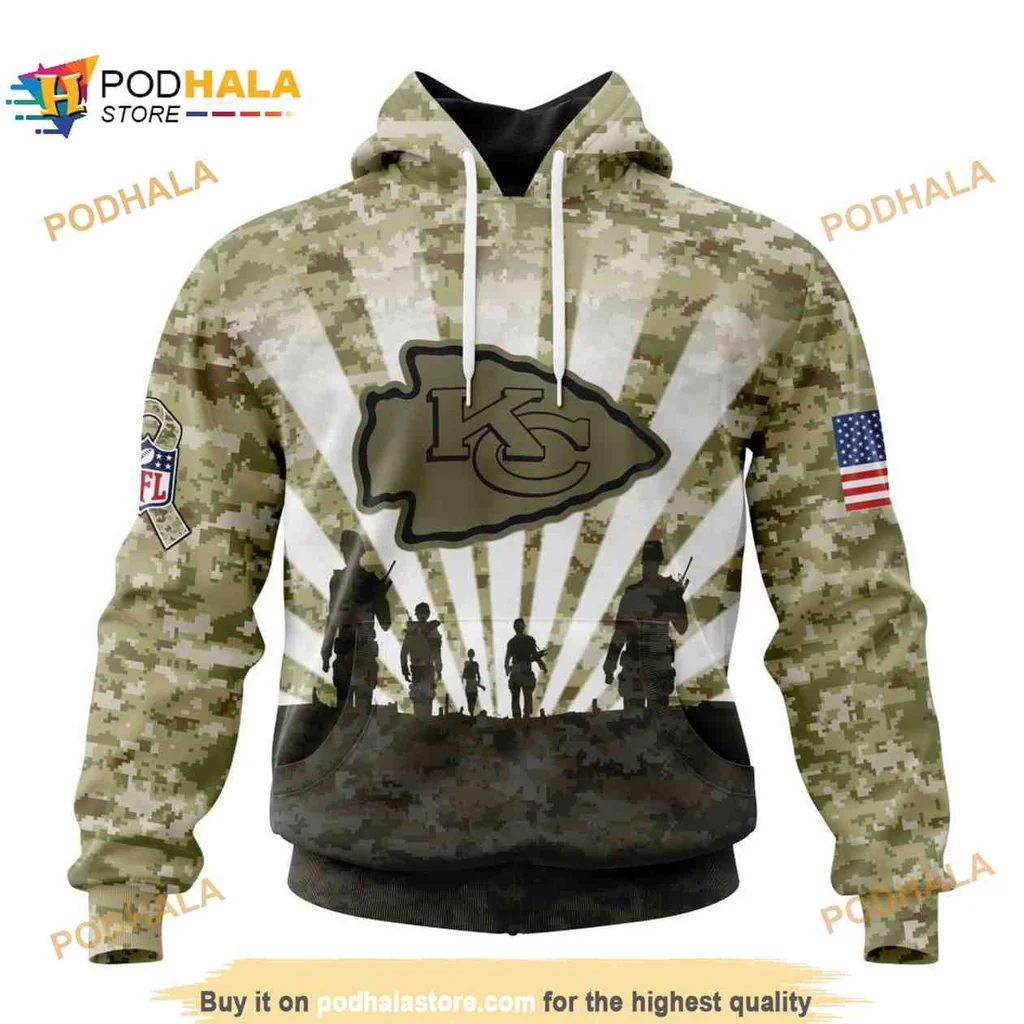 Patriotic Kansas City Chiefs 3d Hoodie Honoring Veterans With Camouflage Design