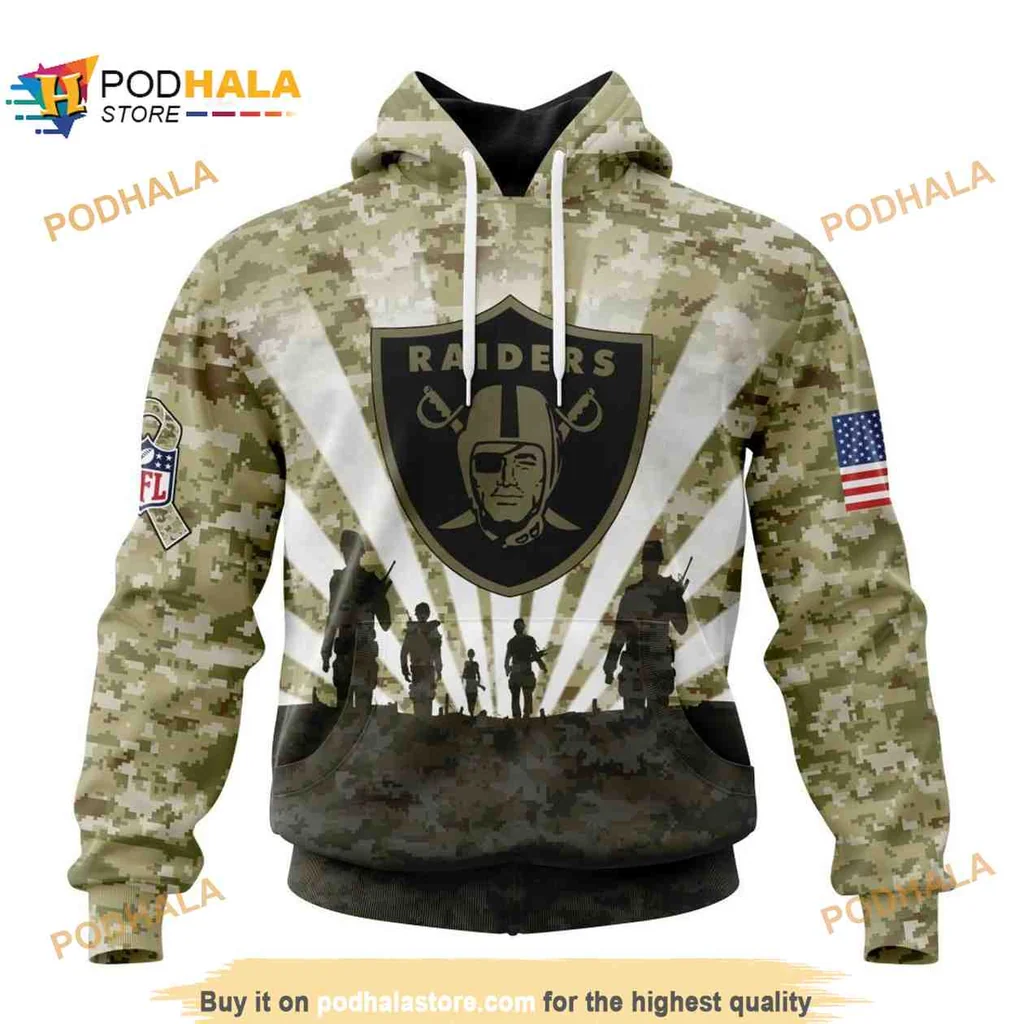 Patriotic Las Vegas Raiders 3d Hoodie With Camouflage Design Honoring Veterans