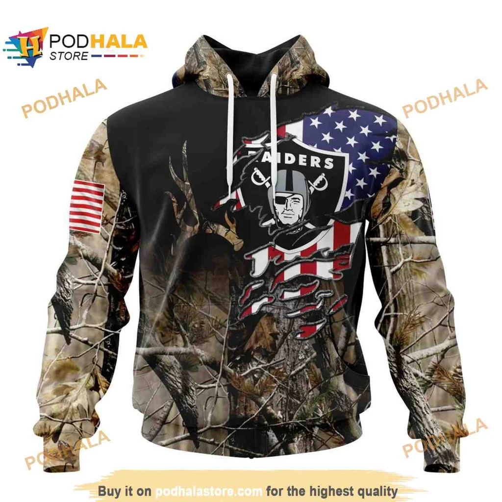 Patriotic Las Vegas Raiders Skull 3d Hoodie With Camo Design And American Flag
