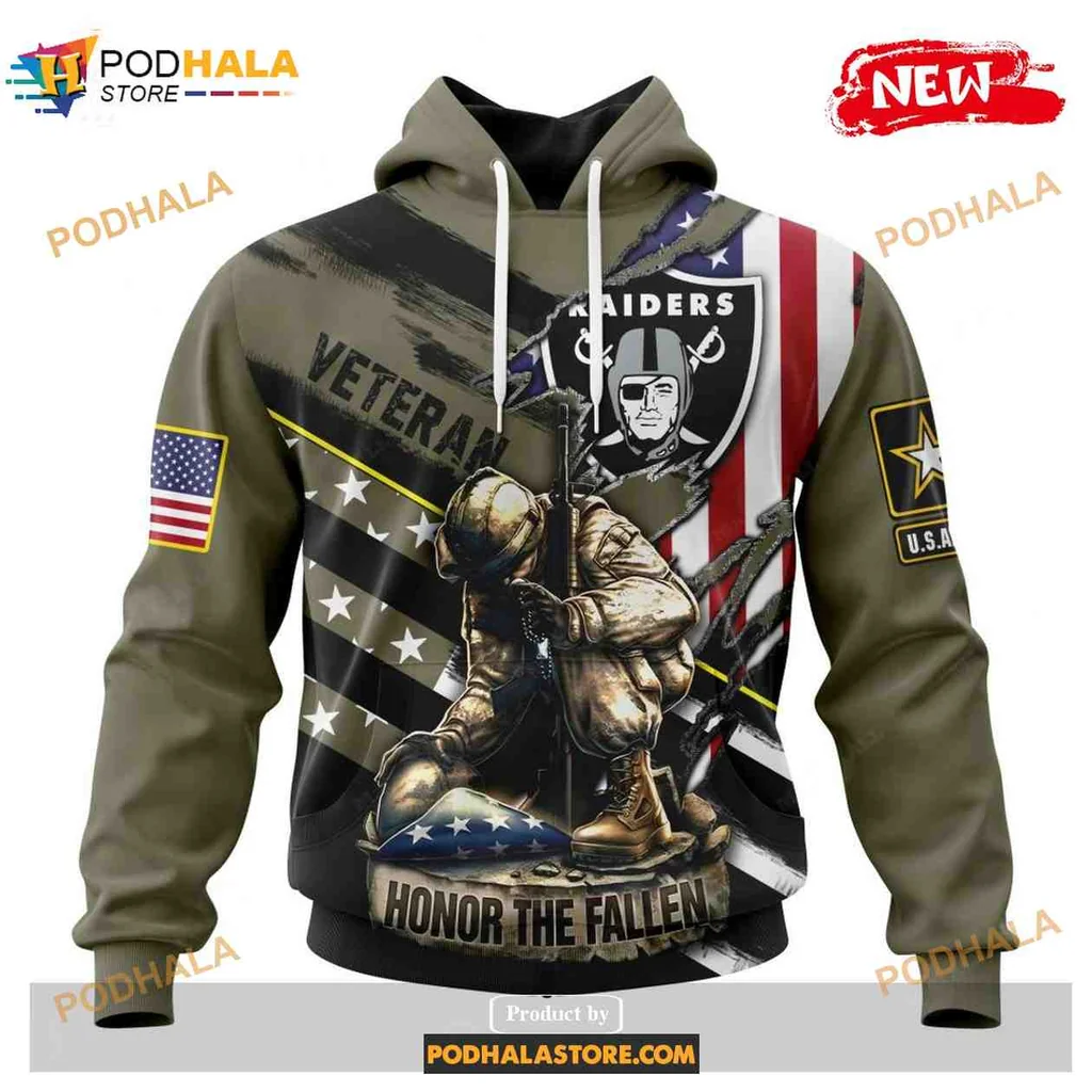 Patriotic Las Vegas Raiders Soldier 3d Hoodie Featuring Honor The Fallen Design
