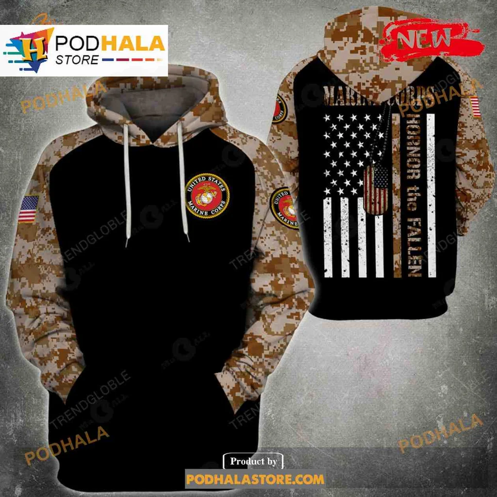 Patriotic Marine Corps 3d Hoodie With Honor The Fallen Design