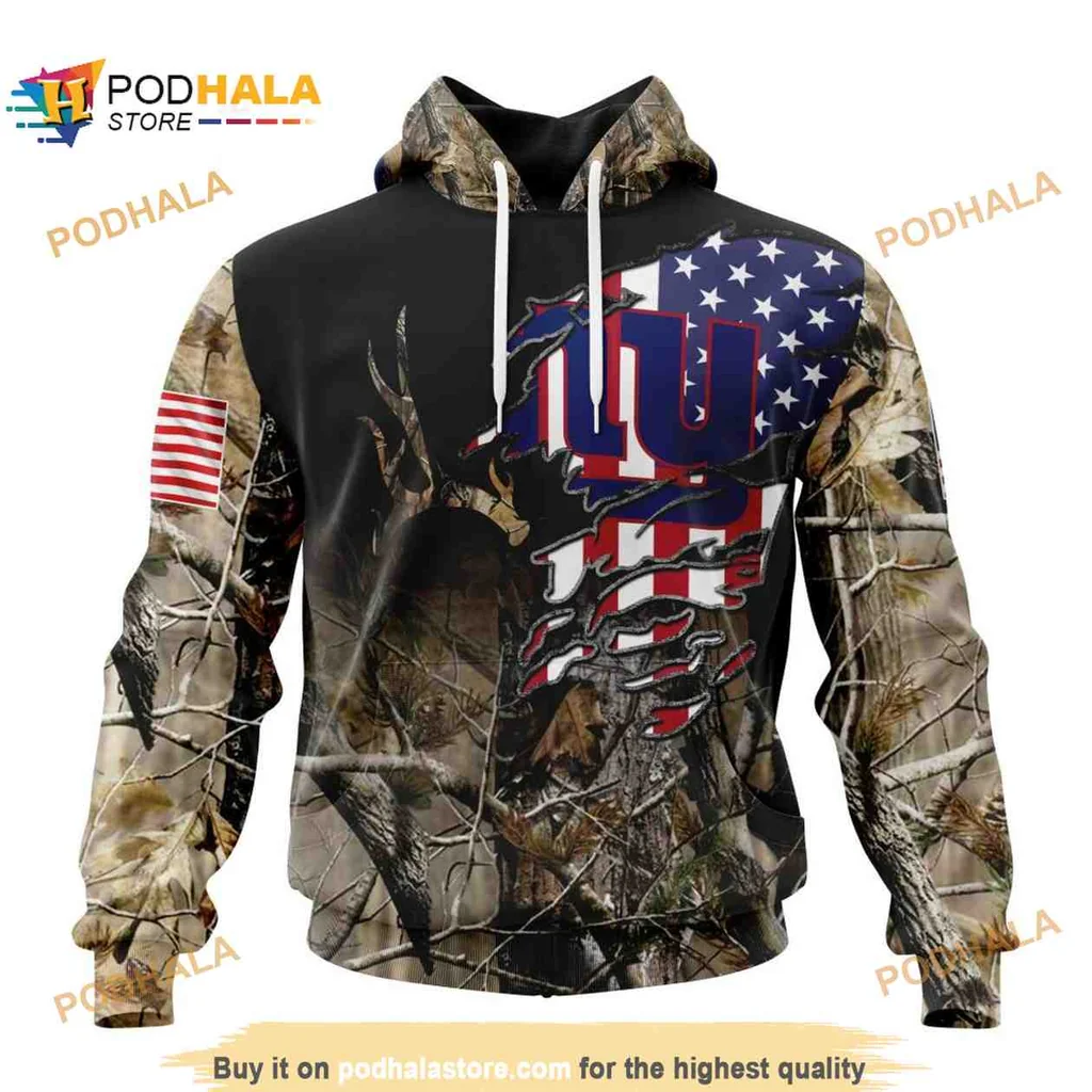 Patriotic New York Giants Camo 3d Hoodie With American Flag Design